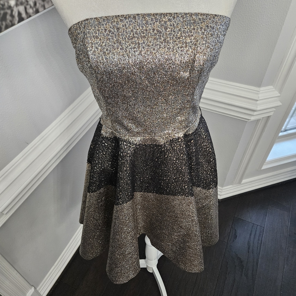 Anthropologie Sachin and Babi Foil Brocade Mini Dress size 8 black and gold - Picture 8 of 16